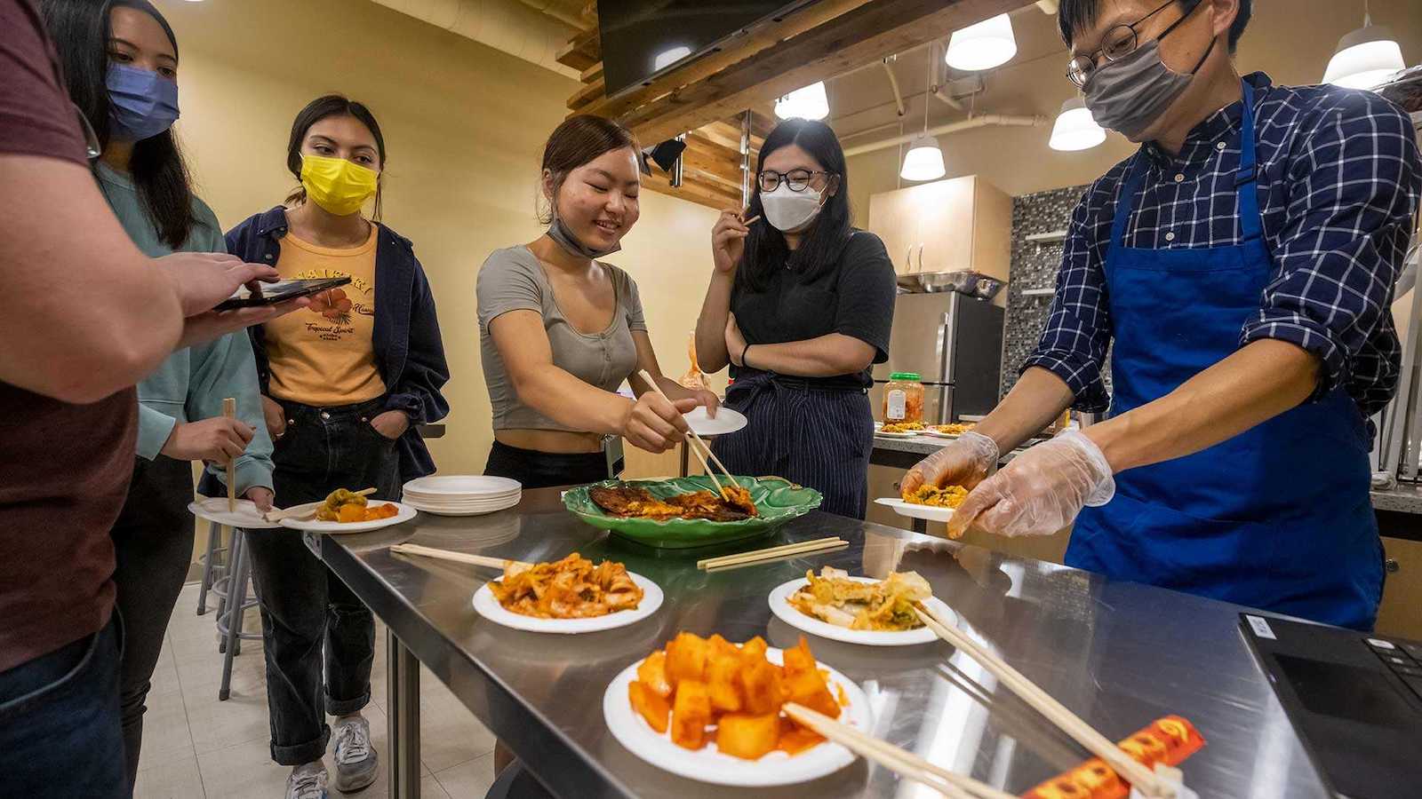 Students try Korean dishes in the Campus Pantry.