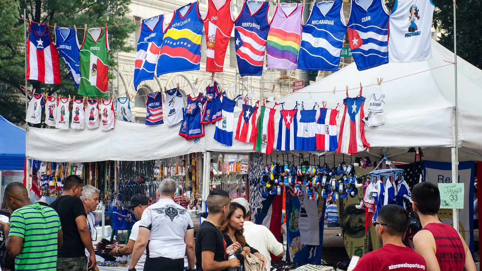 The flags of many nations that contribute to the Washington, D.C., area’s Spanish-speaking population.