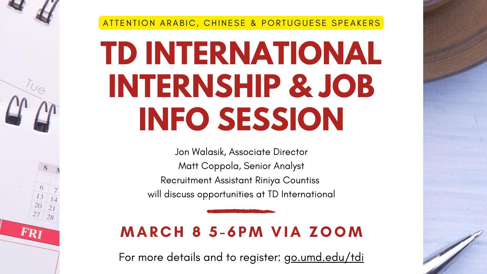 TD International internship & job info session March 8 5-6pm
