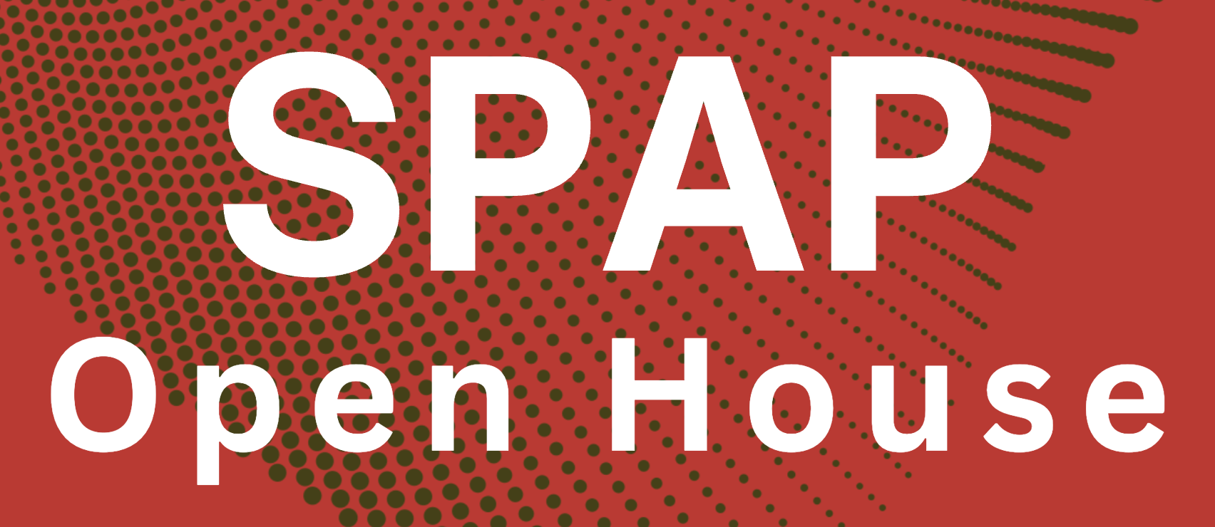 spap open house type white on red background