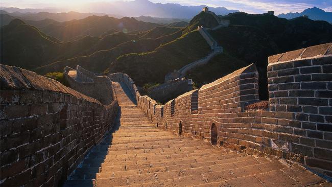 The Great Wall of China at sunrise